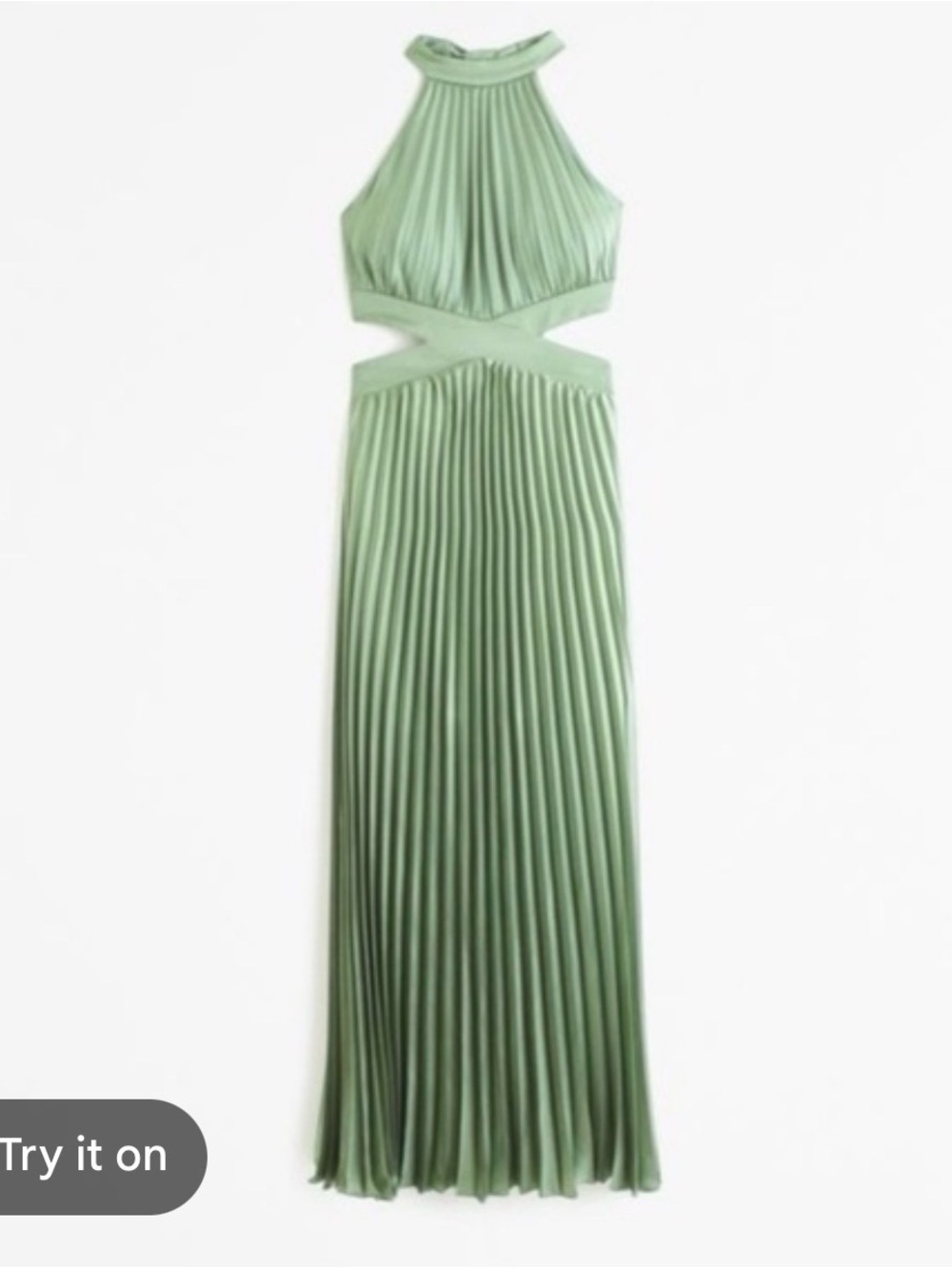 Abercrombie & Fitch Sage Green Pleated Halter Maxi Dress with Cutouts